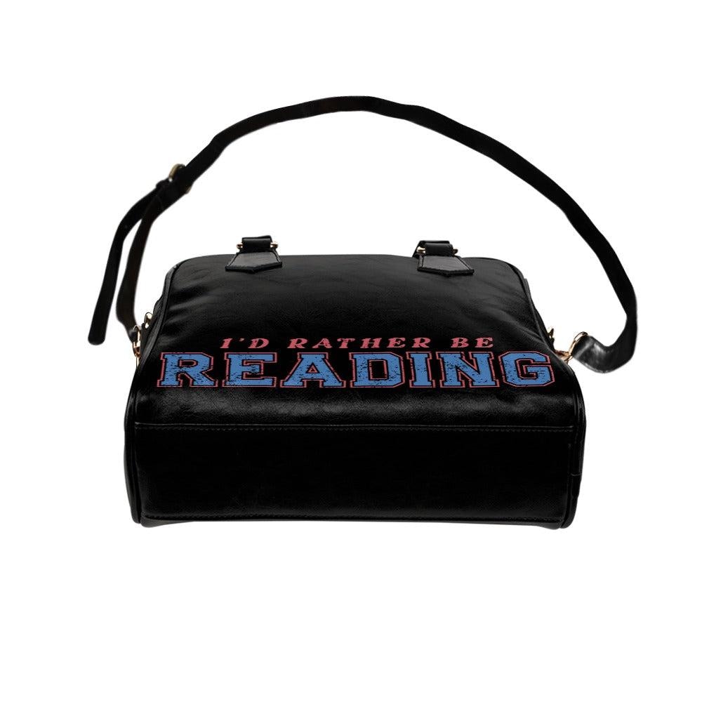 Black Faux Leather Satchel Bag, "I'd Rather Be Reading" Literary Purse