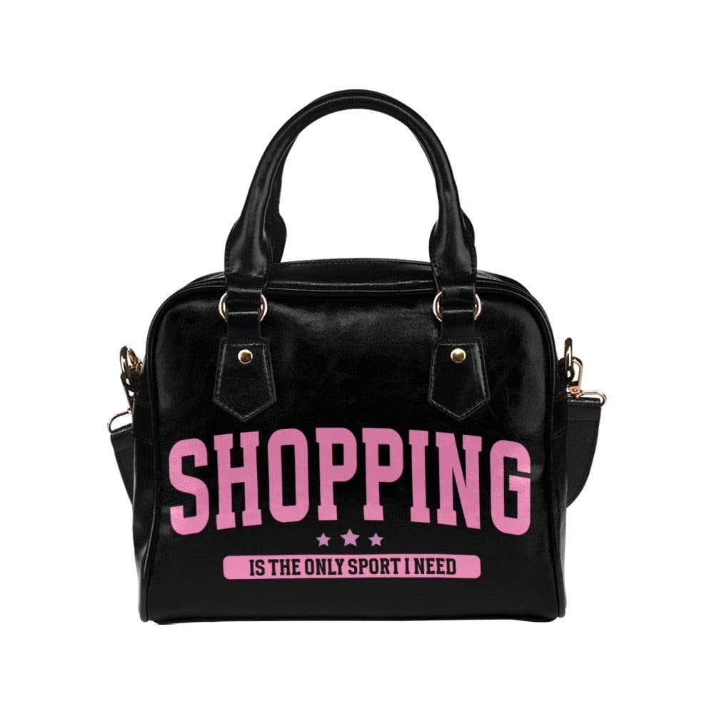 Funny Shopping Quote Purse, Black Pink Satchel Handbag, Shopaholic Gift, Retail Therapy Bag