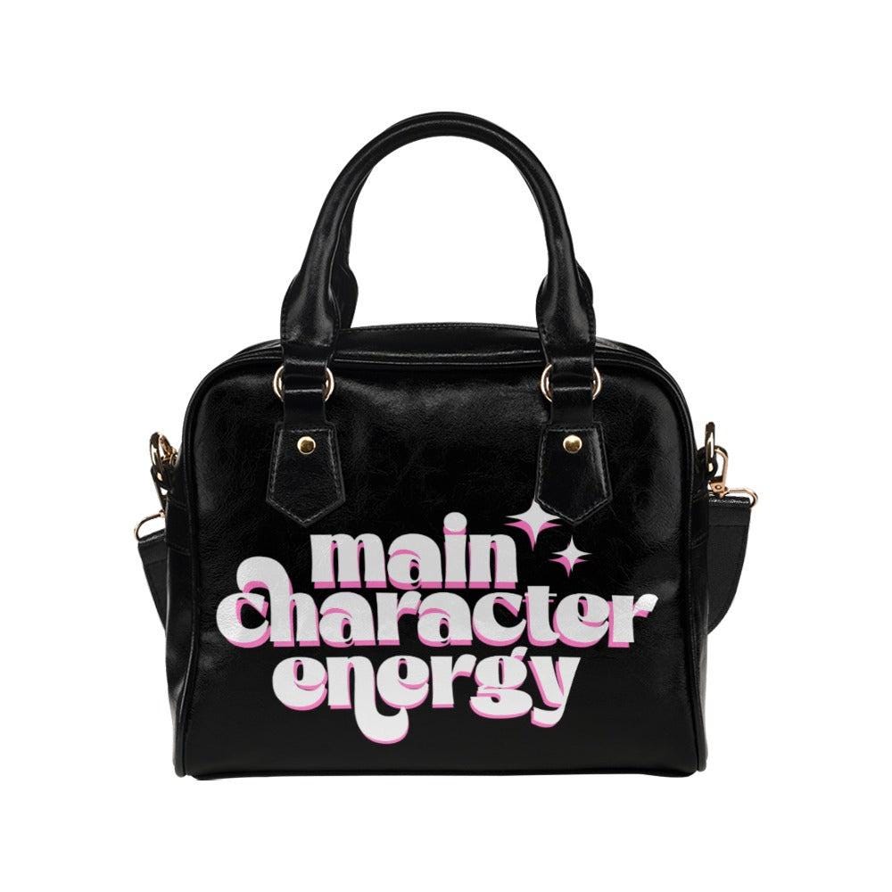 Black Bowler Bag, Main Character Energy Satchel, Retro Typography Graphic Purse