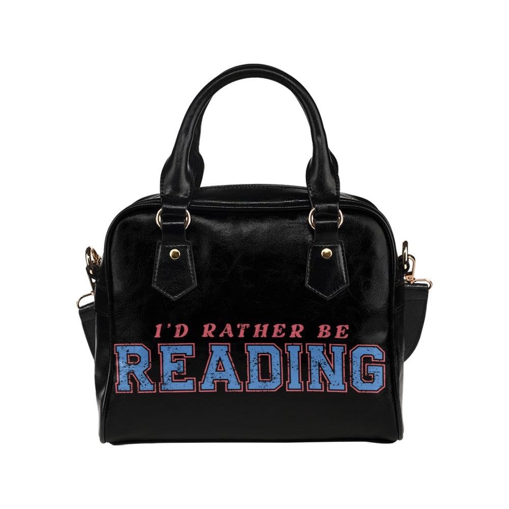Black Faux Leather Satchel Bag, "I'd Rather Be Reading" Literary Purse