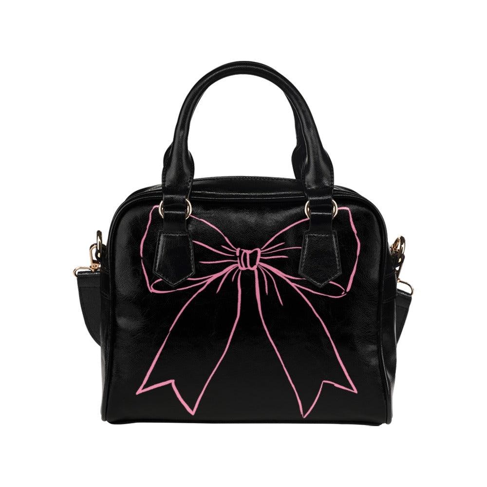 Coquette Bow Handbag, Black Pink Satchel Purse, Girly Goth Shoulder Bag