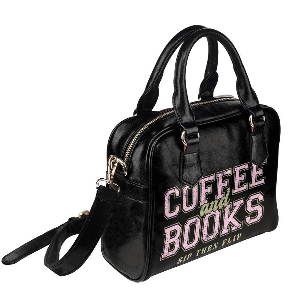 Coffee and Books Satchel Purse, Varsity Typography Handbag, Reader Gift Shoulder Bag