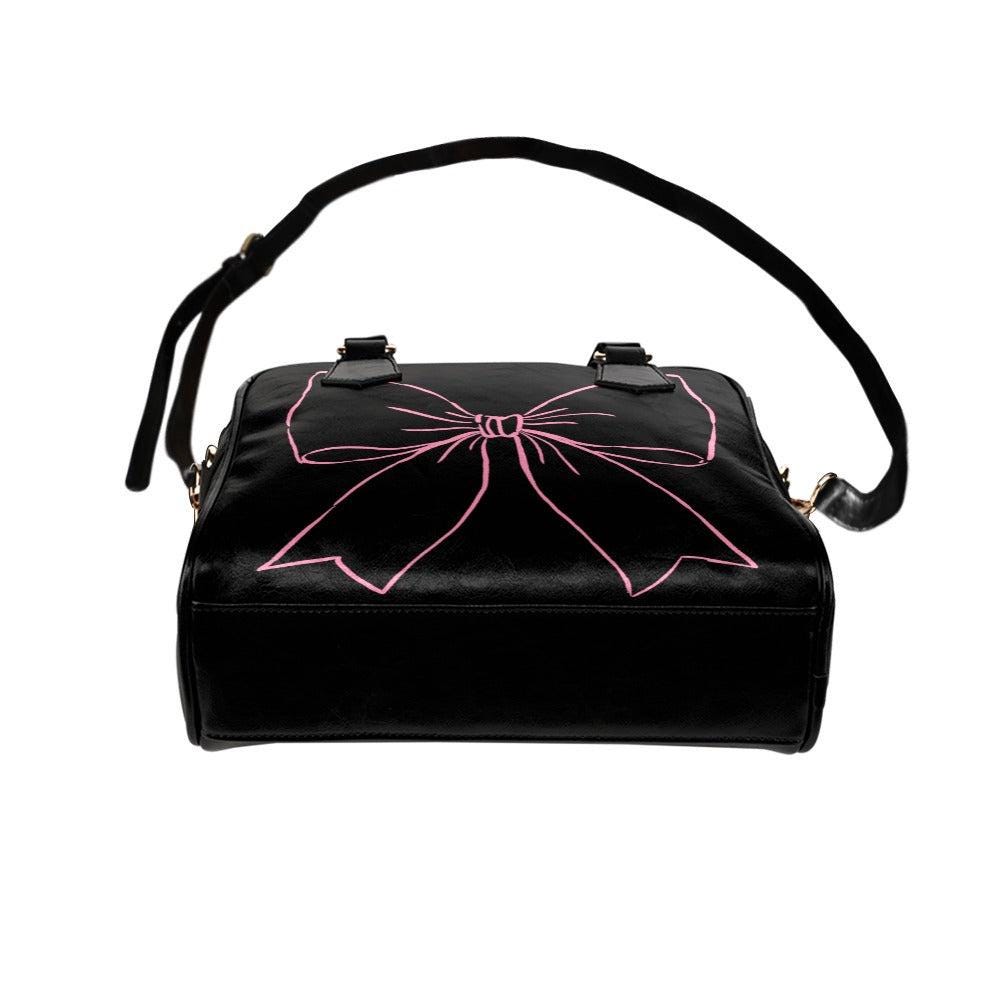 Coquette Bow Handbag, Black Pink Satchel Purse, Girly Goth Shoulder Bag