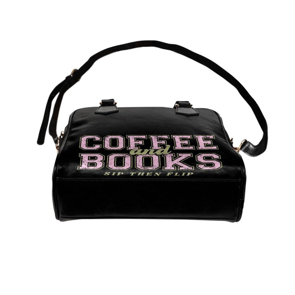 Coffee and Books Satchel Purse, Varsity Typography Handbag, Reader Gift Shoulder Bag