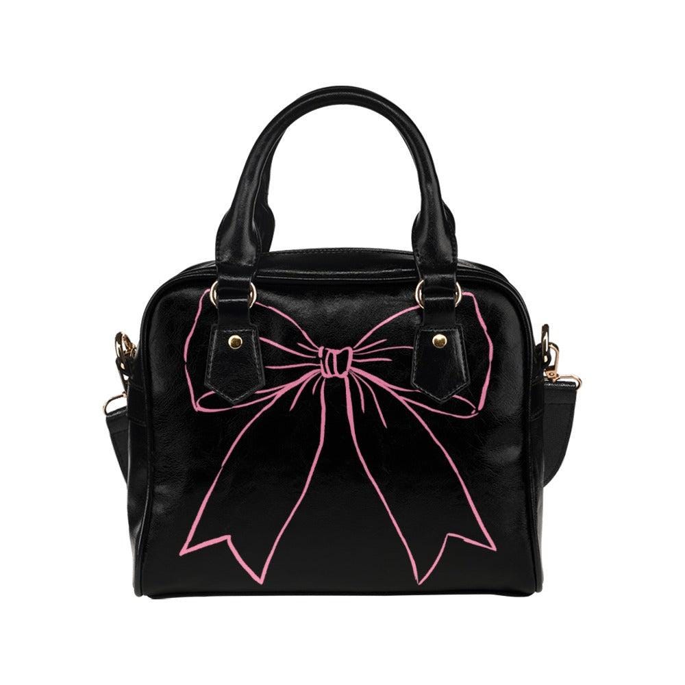 Coquette Bow Handbag, Black Pink Satchel Purse, Girly Goth Shoulder Bag