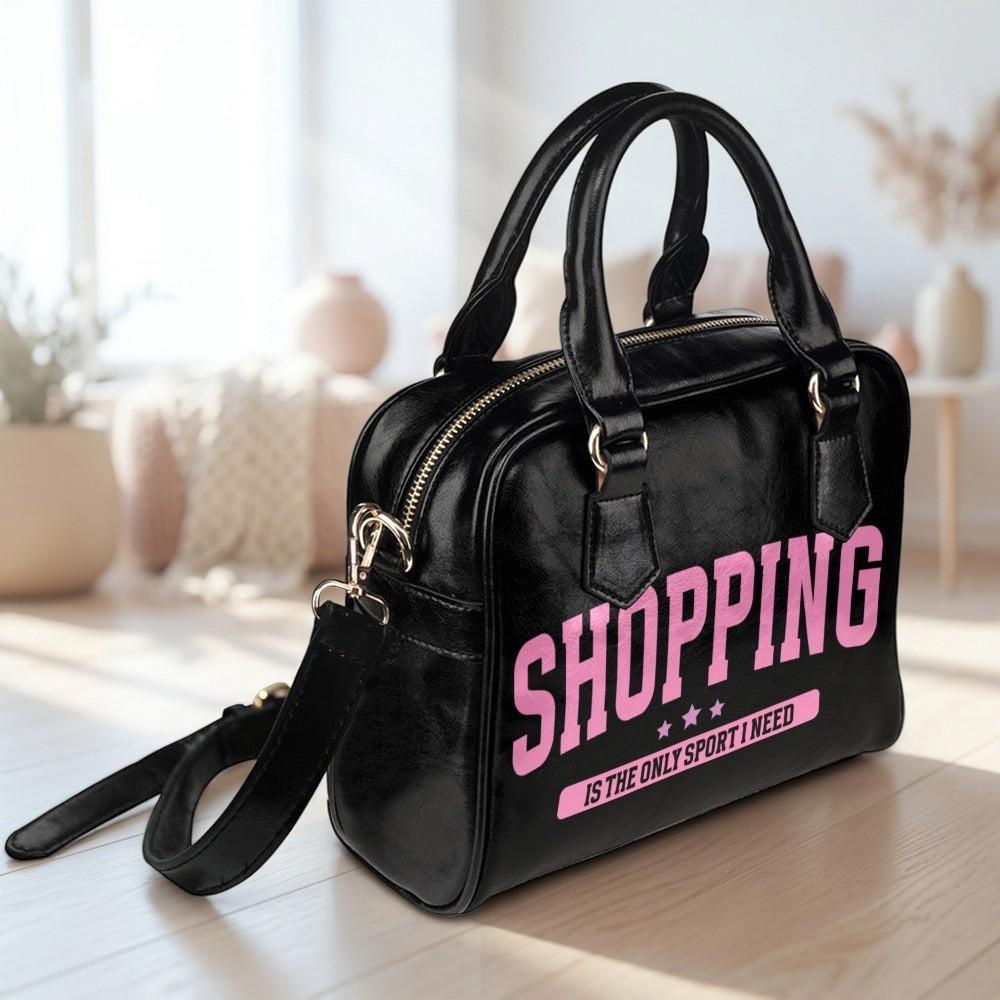 Funny Shopping Quote Purse, Black Pink Satchel Handbag, Shopaholic Gift, Retail Therapy Bag