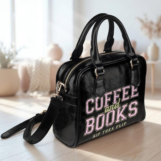 Coffee and Books Satchel Purse, Varsity Typography Handbag, Reader Gift Shoulder Bag