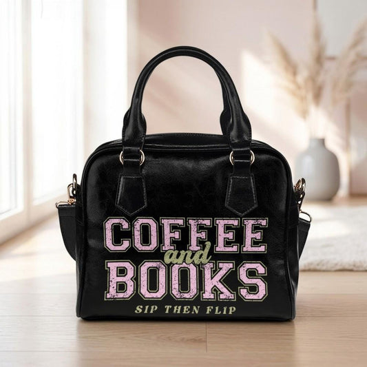 Coffee and Books Satchel Purse, Varsity Typography Handbag, Reader Gift Shoulder Bag