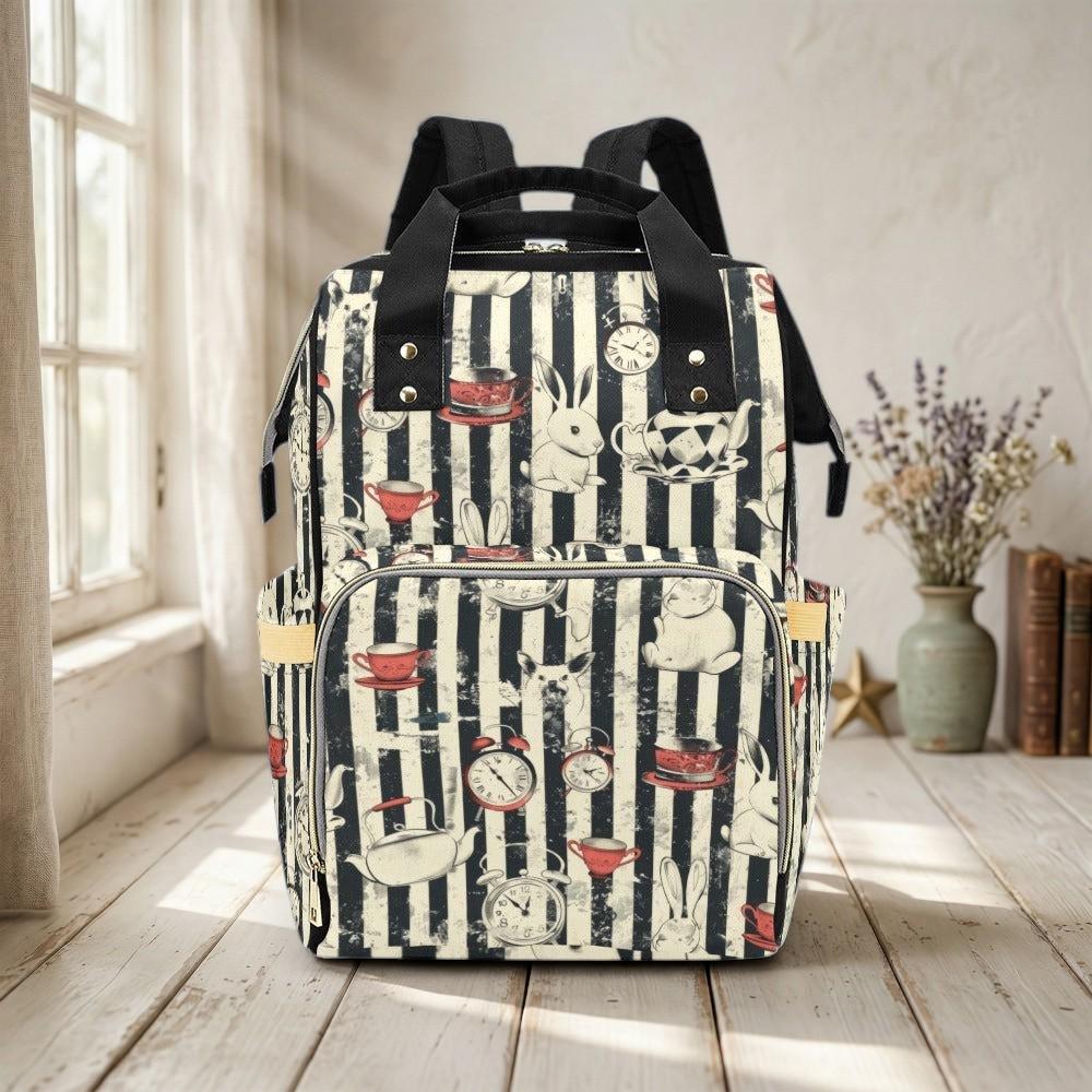 Gothic Tea Party Rabbit Diaper Bag Backpack, Whimsical Baby Travel Organizer