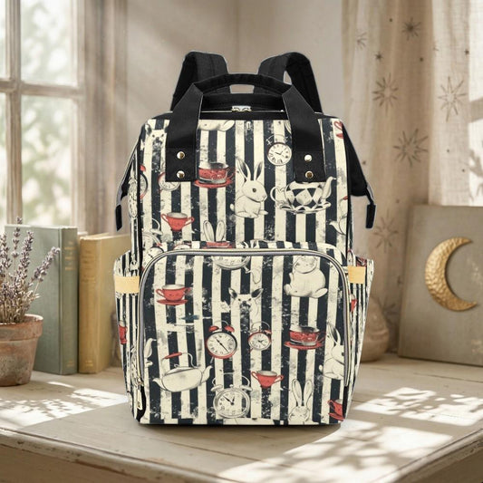 Gothic Tea Party Rabbit Diaper Bag Backpack, Whimsical Baby Travel Organizer