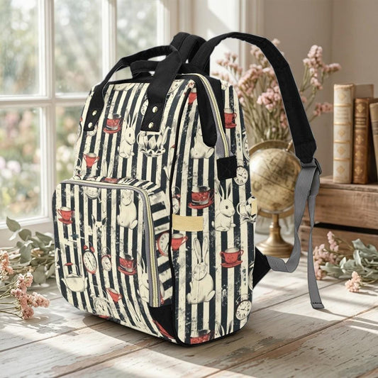 Gothic Tea Party Rabbit Diaper Bag Backpack, Whimsical Baby Travel Organizer