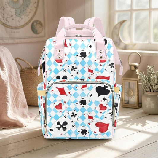 Alice in Wonderland Diaper Bag Backpack, Whimsical Print Mom Bag, Baby Travel Organizer