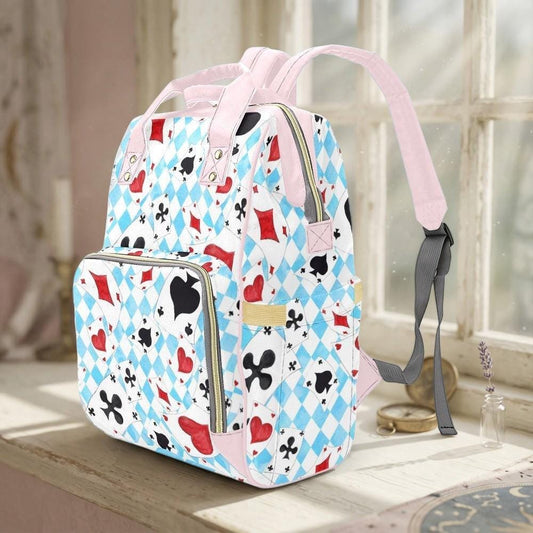 Alice in Wonderland Diaper Bag Backpack, Whimsical Print Mom Bag, Baby Travel Organizer