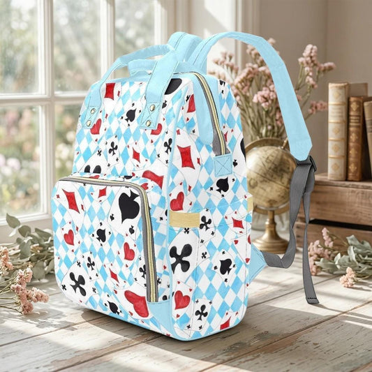 Playing Card Diaper Backpack, Blue Argyle Baby Organizer, Card Suit Nursery Bag, Travel Bag