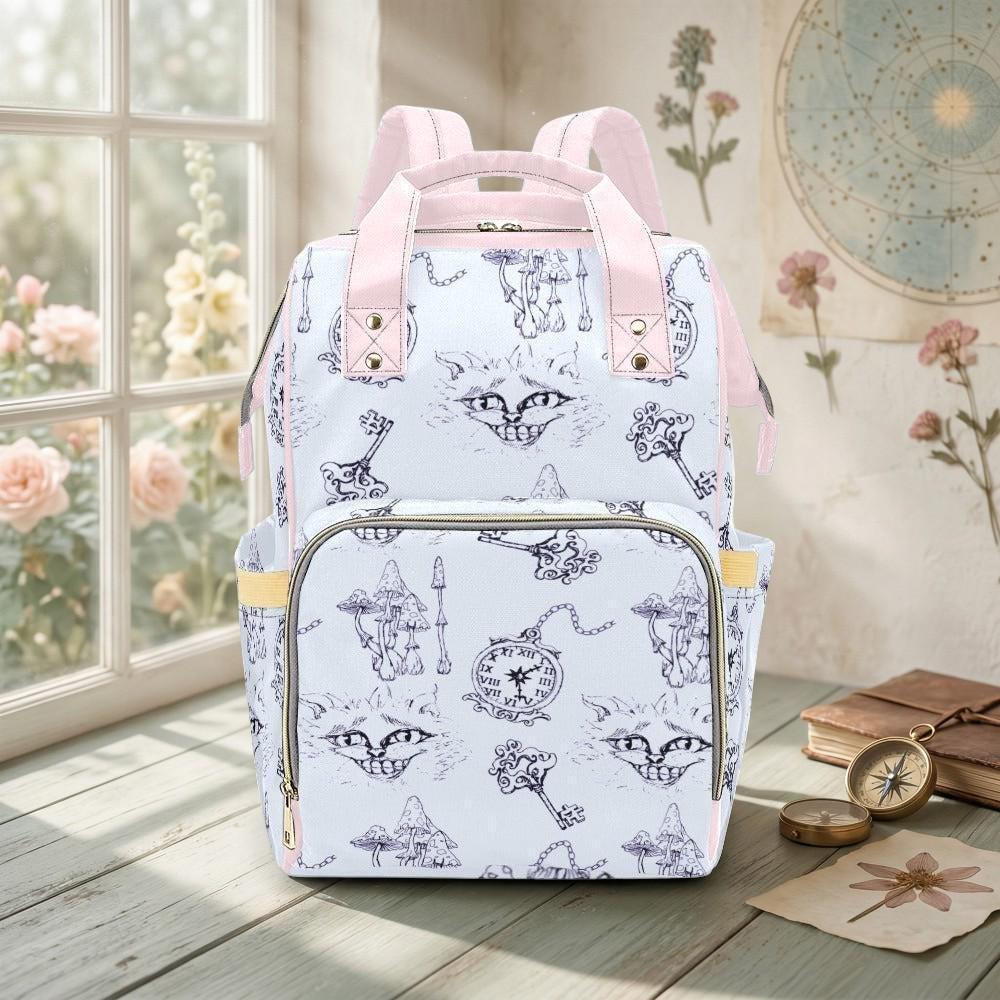 Blue Diaper Backpack, Storybook Baby Bag, Cat Clock Key Print Parent Backpack