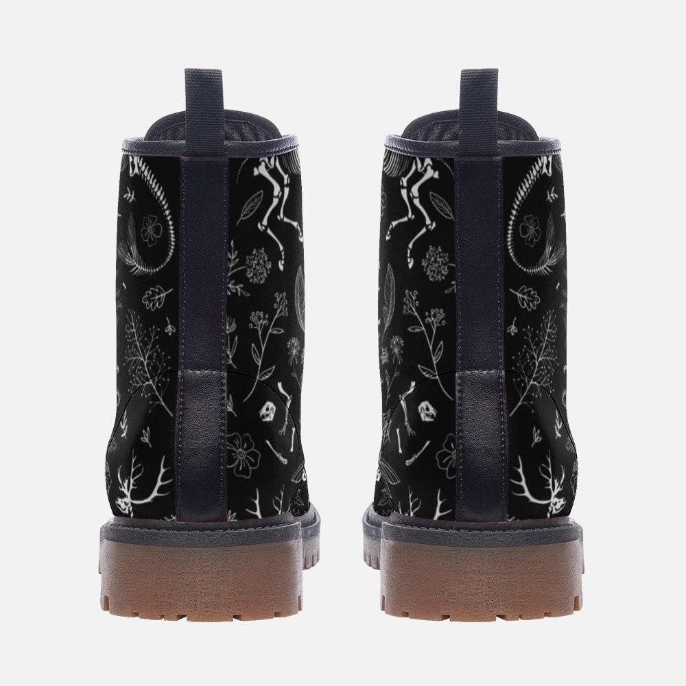 Goth Combat Boots with Occult Print, Witchy Lace Up Ankle Boots, Alternative Festival Shoes