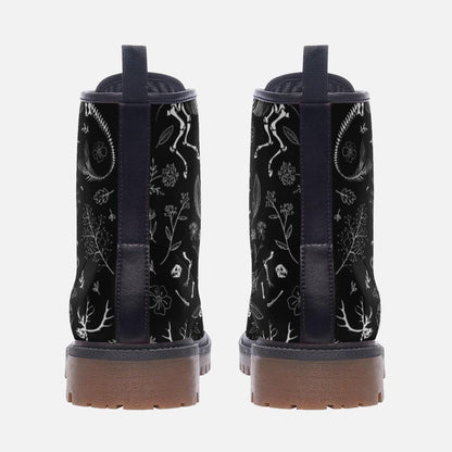 Goth Combat Boots with Occult Print, Witchy Lace Up Ankle Boots, Alternative Festival Shoes