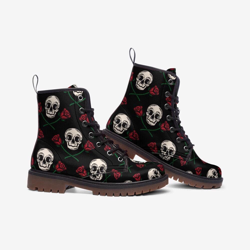 Skull Rose Combat Boots