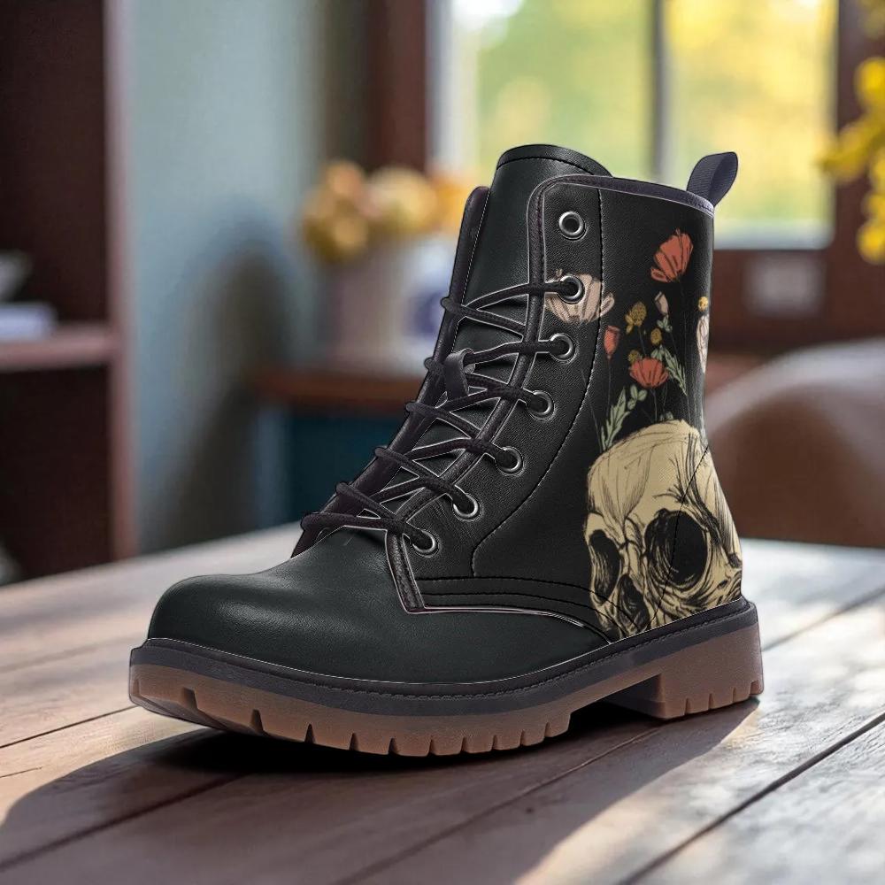 Floral Skull Combat Boots
