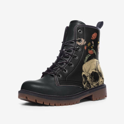 Floral Skull Combat Boots, Occult Rose Footwear, Gothic Witchy Alternative Style