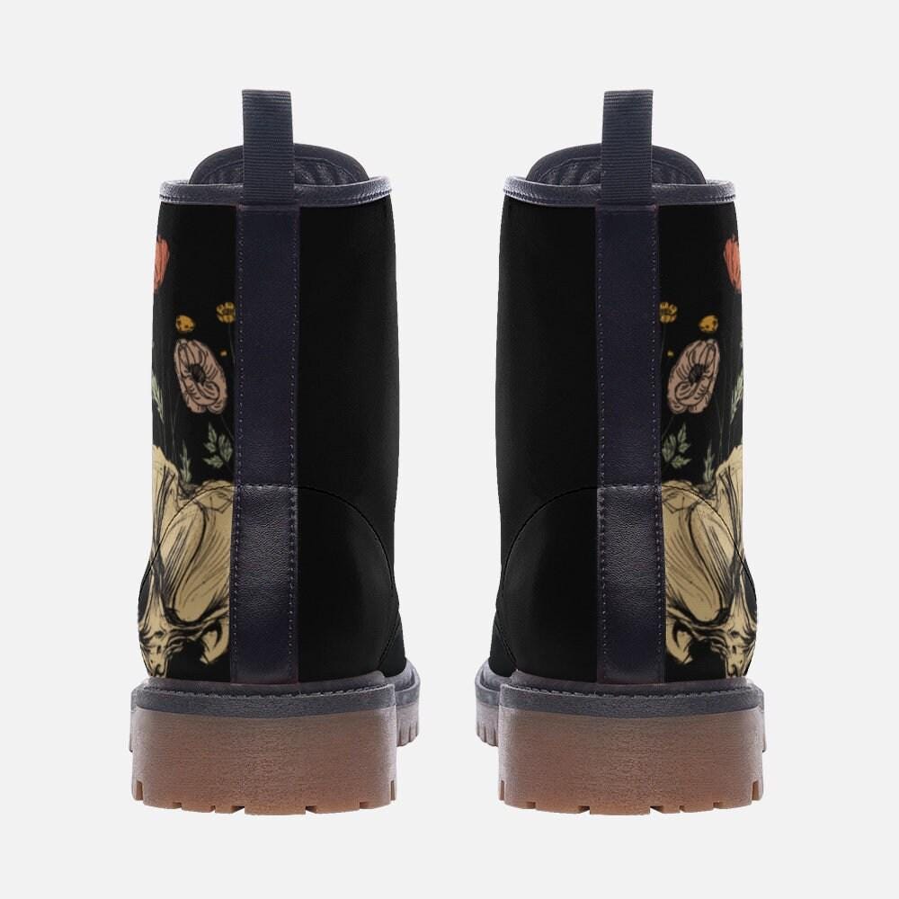 Floral Skull Combat Boots, Occult Rose Footwear, Gothic Witchy Alternative Style