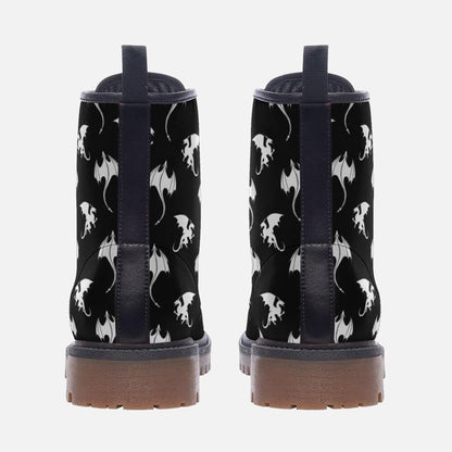 White dragon combat boots, fantasy lace-up shoes, vegan leather