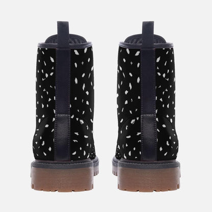 Black Speckled Combat Boots, Monochrome Lace Up Ankle Shoes for Minimalist Streetwear