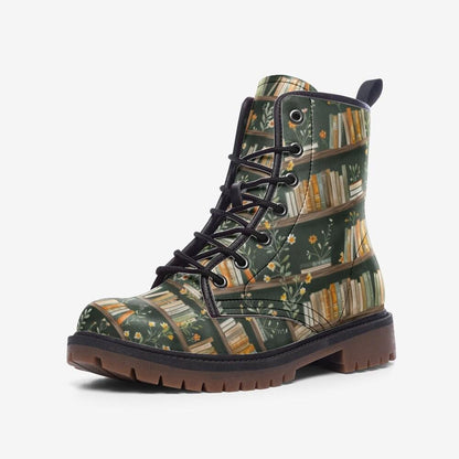 Dark Academia Boots Bookshelf Floral Print Book Lover Lace Up Shoes