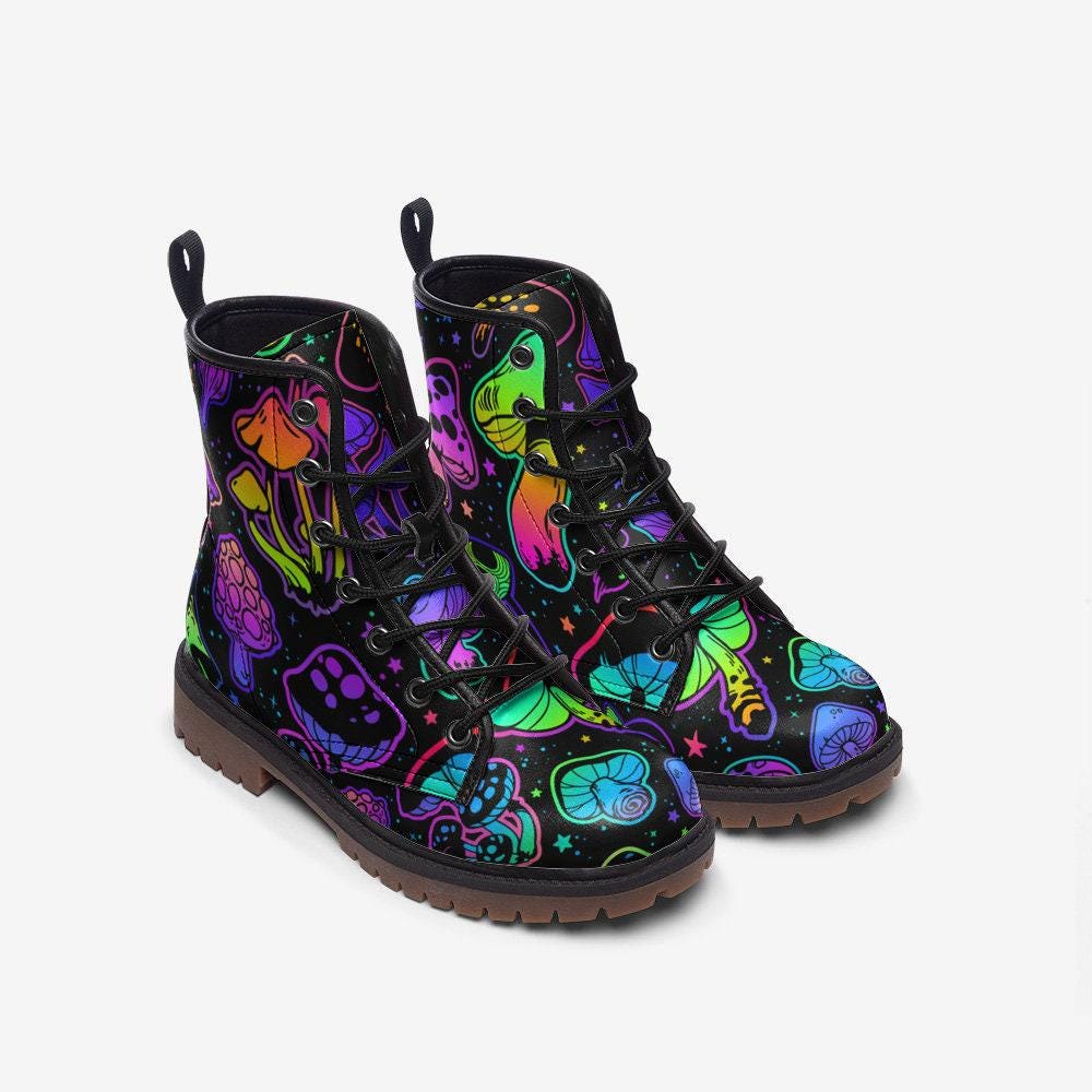 Goblincore Mushroom Combat Boots Vegan Witchcore Festival Faecore Butterfly Print Woodland Footwear
