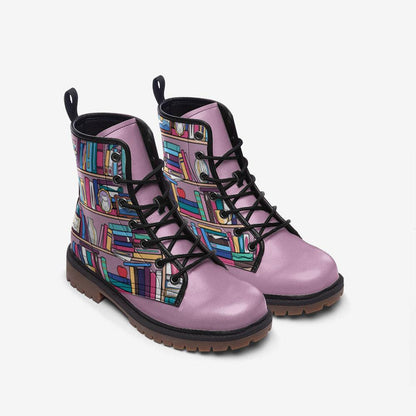 Whimsical Book Pattern Combat Boots