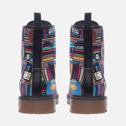 Whimsical Book Pattern Combat Boots