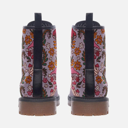 Pastel mushroom combat boots, fairycore lace-up shoes, whimsical cottagecore festival footwear