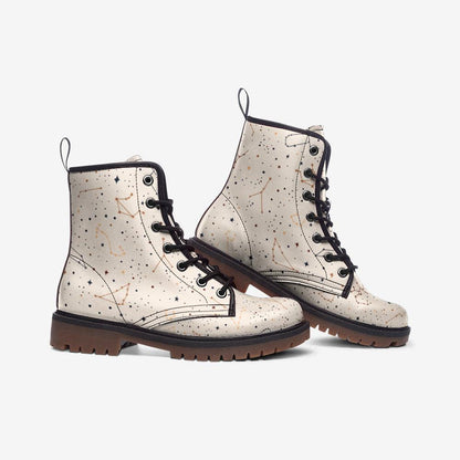 Celestial Combat Boots White Constellation Lace Up Astrology Grunge Footwear