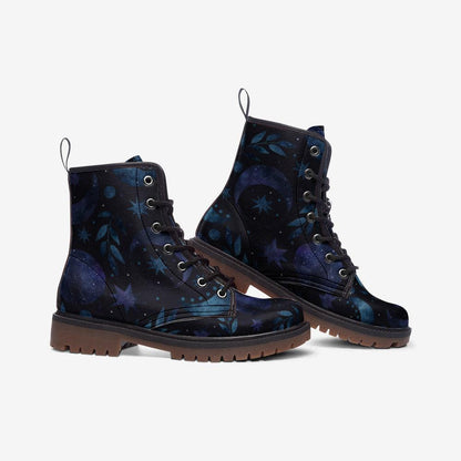Moon Forest Vegan Leather Combat Boots, Witchy Festival Boots
