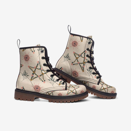 Witchcore Combat Boots, Astrology Lace Up Boots, White Constellation Grunge Shoes