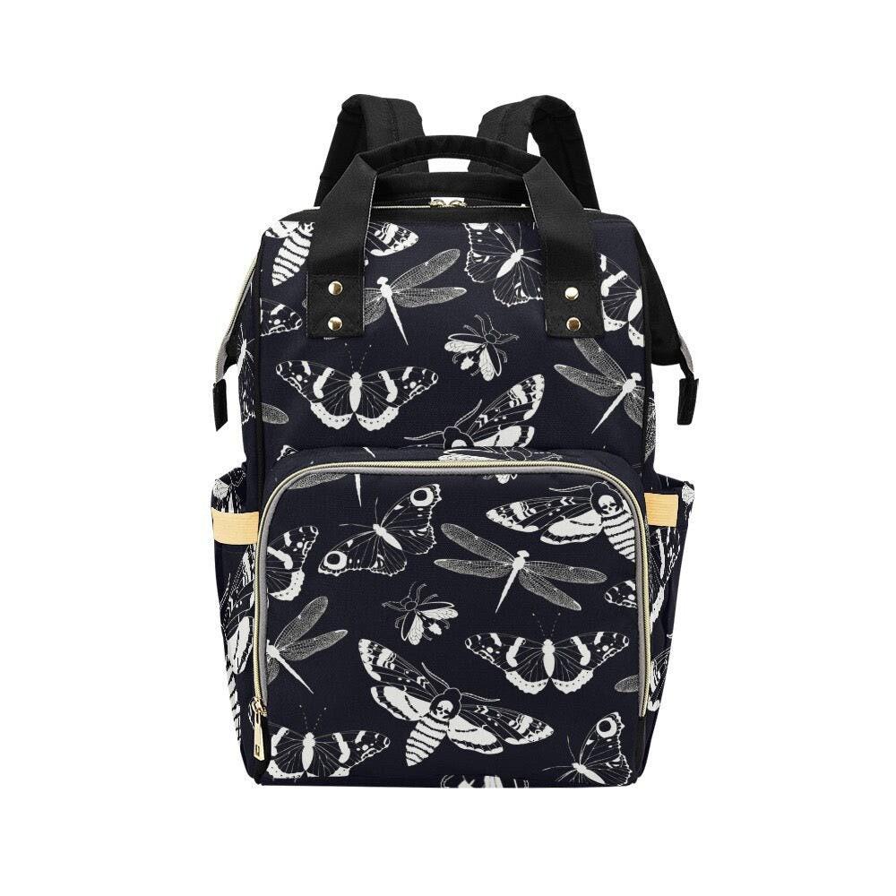 Diaper Bag Backpack, Insect Print Baby Travel Bag, Moth Dragonfly Mom Backpack