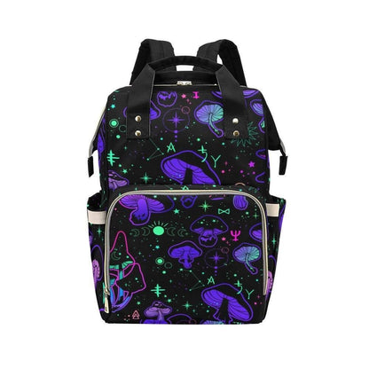 Mushroom Print Diaper Bag Backpack, Spooky Pink Skull Baby Organizer, Edgy Travel Bag for Moms