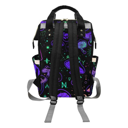 Mushroom Print Diaper Bag Backpack, Spooky Pink Skull Baby Organizer, Edgy Travel Bag for Moms
