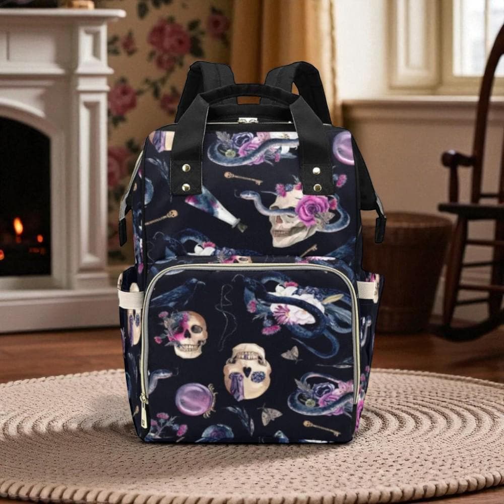 Occult Skull Backpack, Gothic Mom Diaper Bag, Witchy Fairycore Apothcary Organizer, Dark Festival Tote