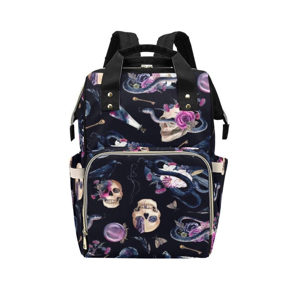 Gothic Diaper Backpack, Snake Skull Baby Bag, Alternative Mom Backpack Organizer