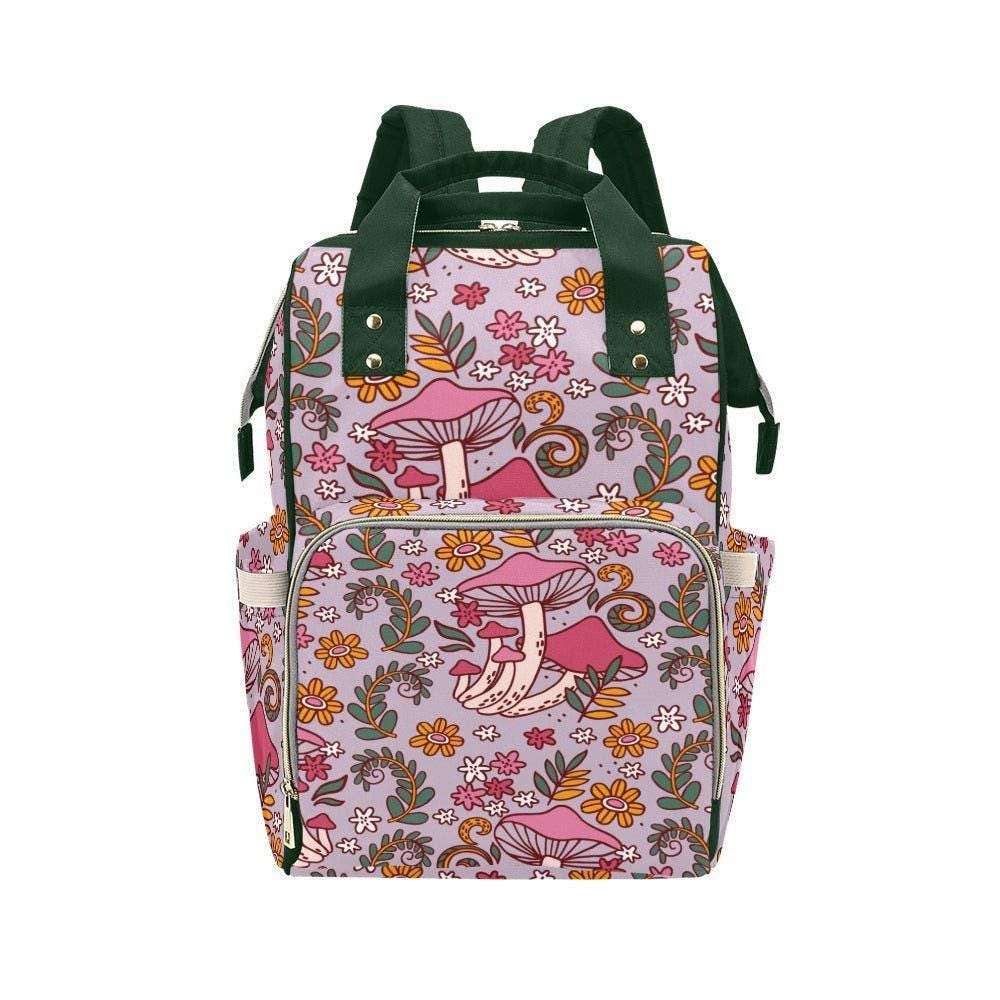 Pink mushroom floral backpack, retro flower baby diaper bag, cute whimsical mom tote,fairycore toddler backpack,cottagecore witchy gift idea
