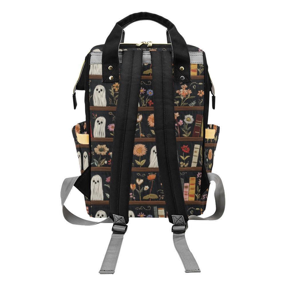 Ghost diaper bag backpack, spooky mom backpack, bookish baby travel bag