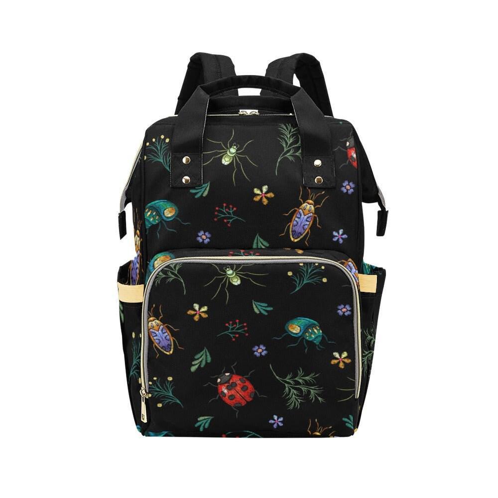 Diaper Bag Backpack with Bug Print, Mom Travel Backpack, Nursery Organizer