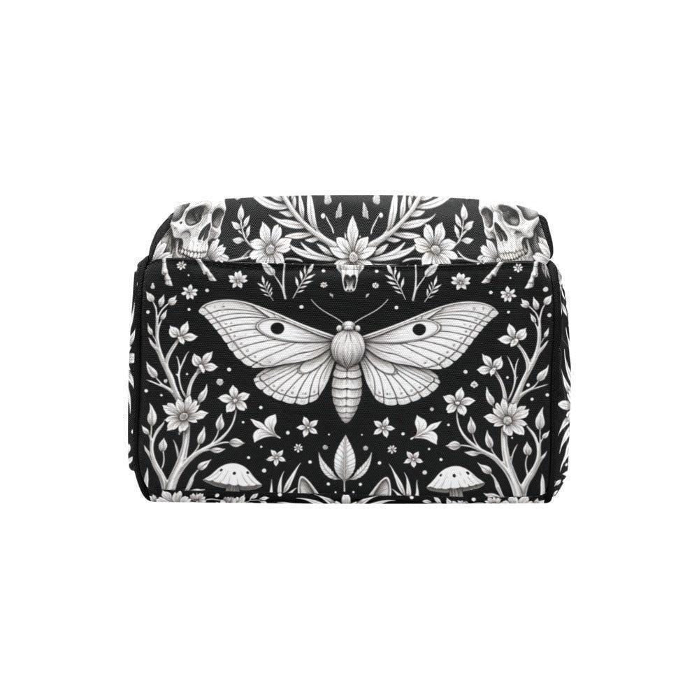 Celestial Diaper Bag Backpack, Monochrome Moth Nursery Organizer, Black Baby Travel Bag