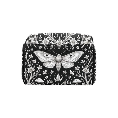 Celestial Diaper Bag Backpack, Monochrome Moth Nursery Organizer, Black Baby Travel Bag