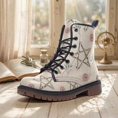 Witchcore Combat Boots, Astrology Lace Up Boots, White Constellation Grunge Shoes