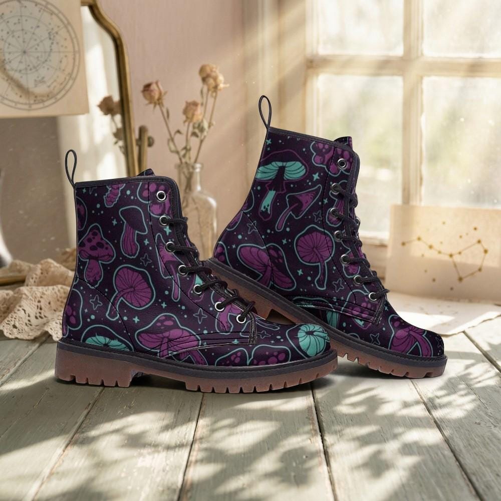 Goblincore Mushroom Boots Vegan Footwear Festival Shoes Unisex Woodland Combat Platform Boots