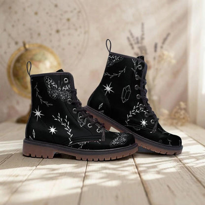Black Celestial Print Combat Boots