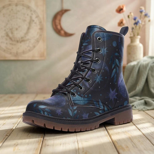 Moon Forest Vegan Leather Combat Boots, Witchy Festival Boots
