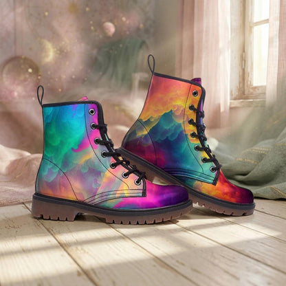 Pastel Rainbow Vegan Leather Combat Boots, Platform, Festival